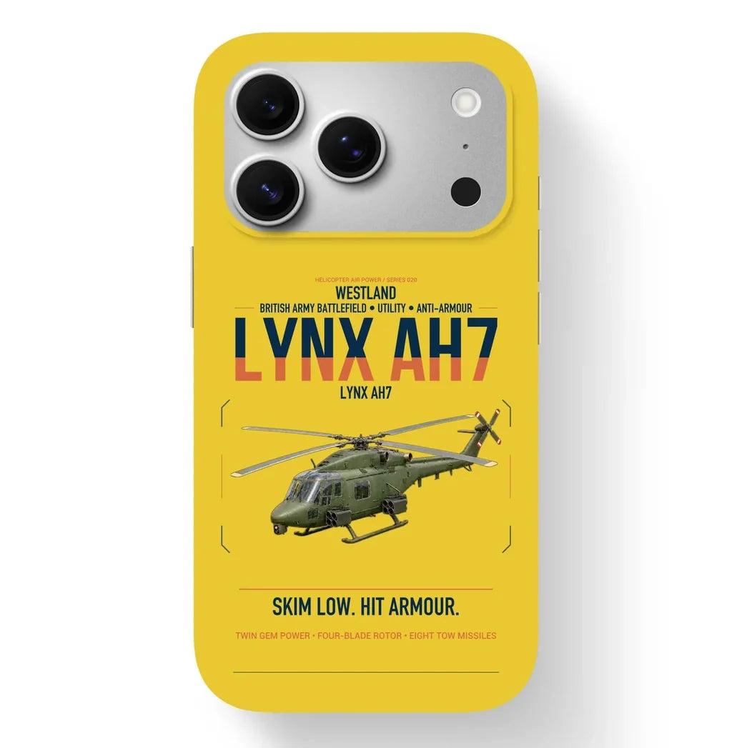 Westland Lynx AH7 design on yellow magsafe iphone case, for iPhone 17 Pro