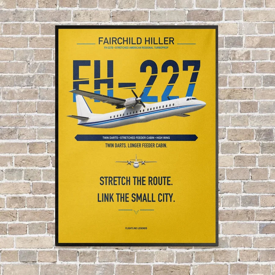 Fairchild Hiller FH-227B vertical canvas print - framed - yellow background