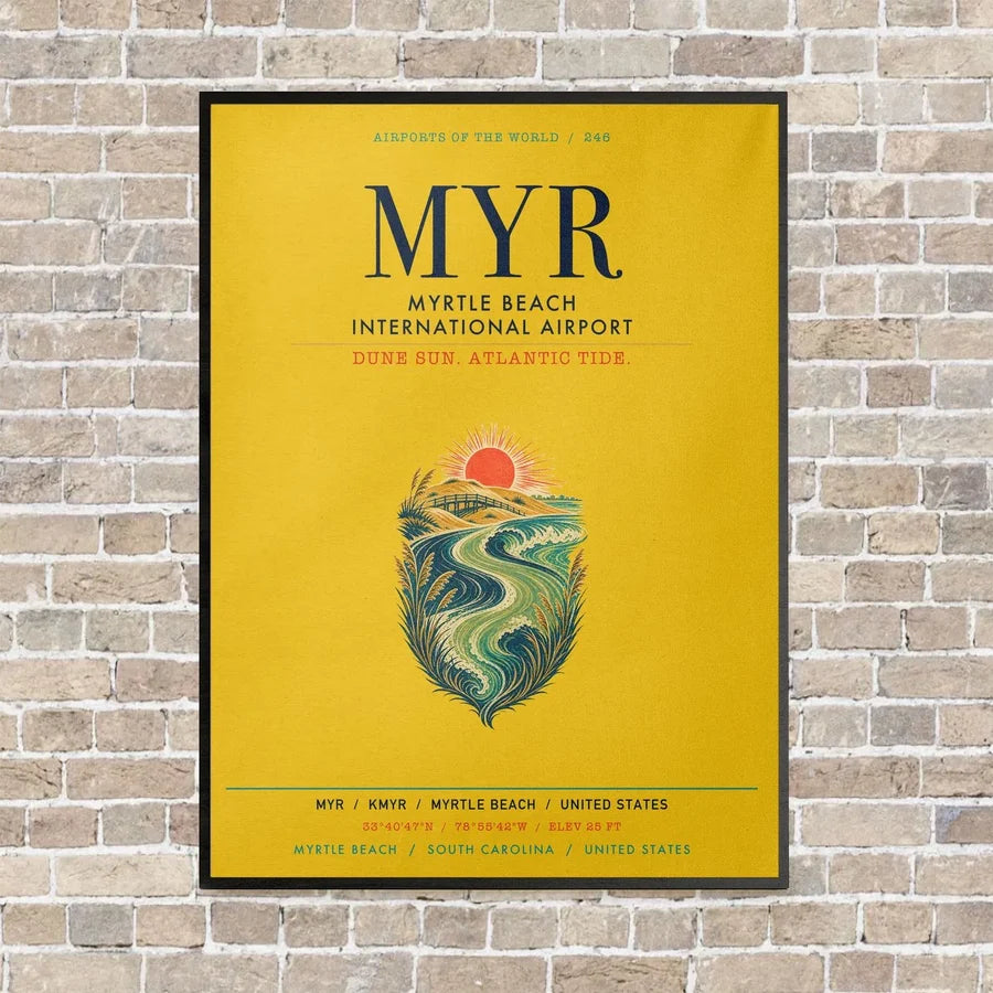 Myrtle Beach International Airport MYR vertical canvas print - framed - yellow background