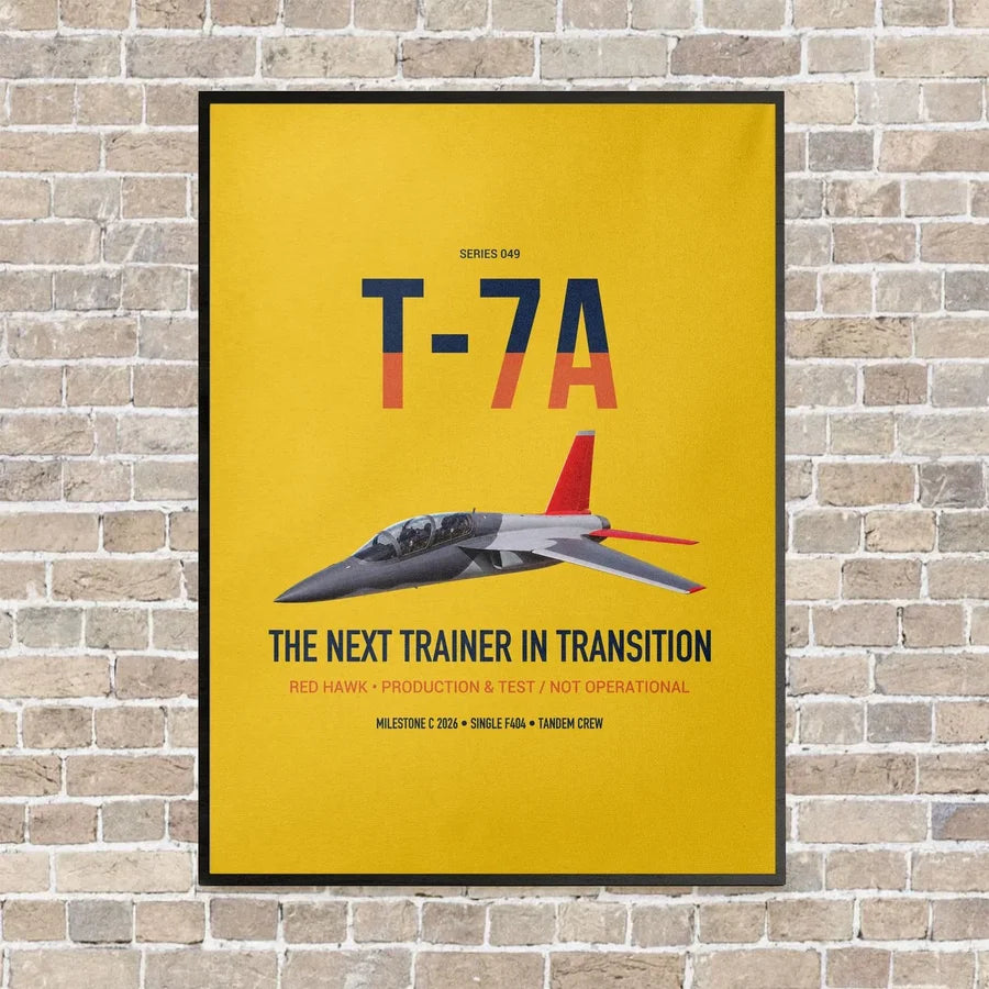 T-7A Red Hawk vertical canvas print - framed - yellow background