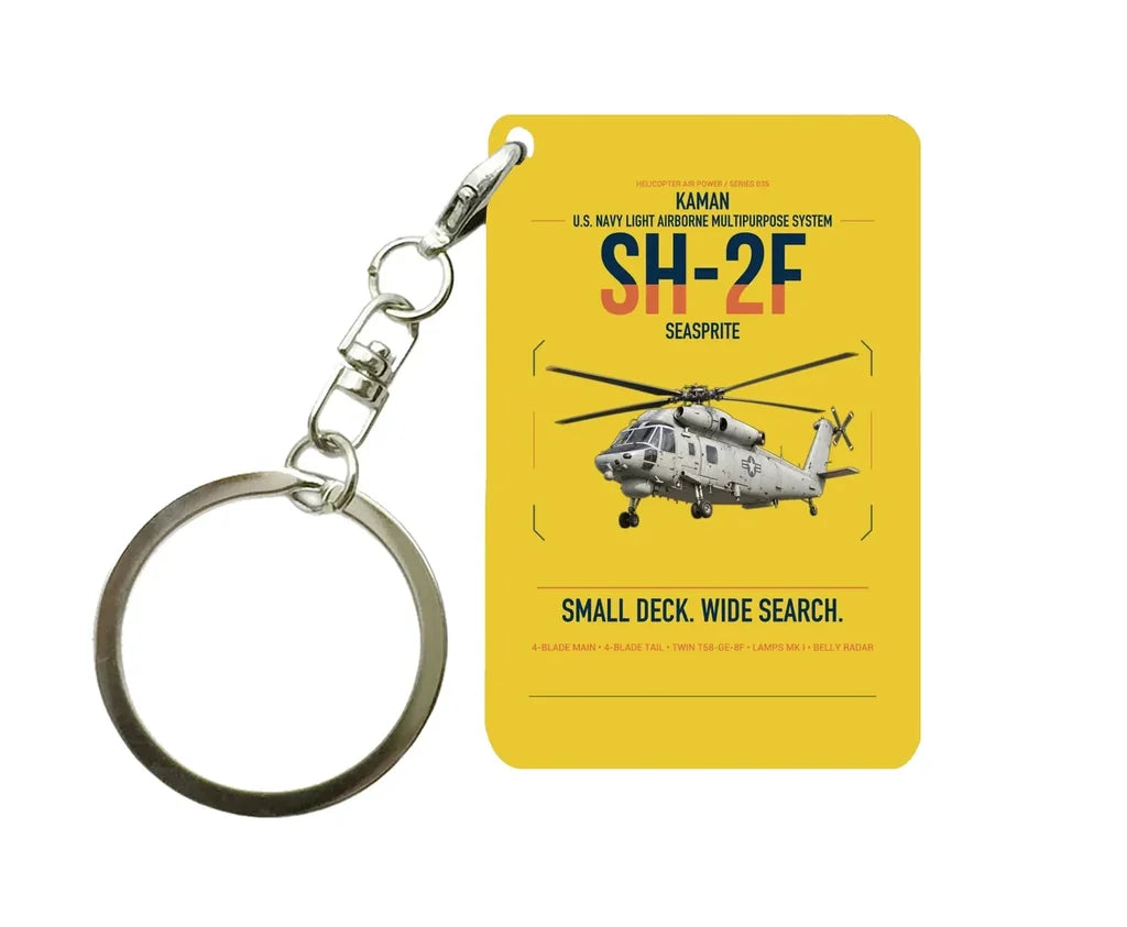 Kaman SH-2F Seasprite design on yellow designed key chain, double-side print
