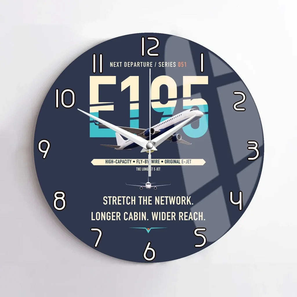 Embraer E195 design on navy blue no frame wall clock