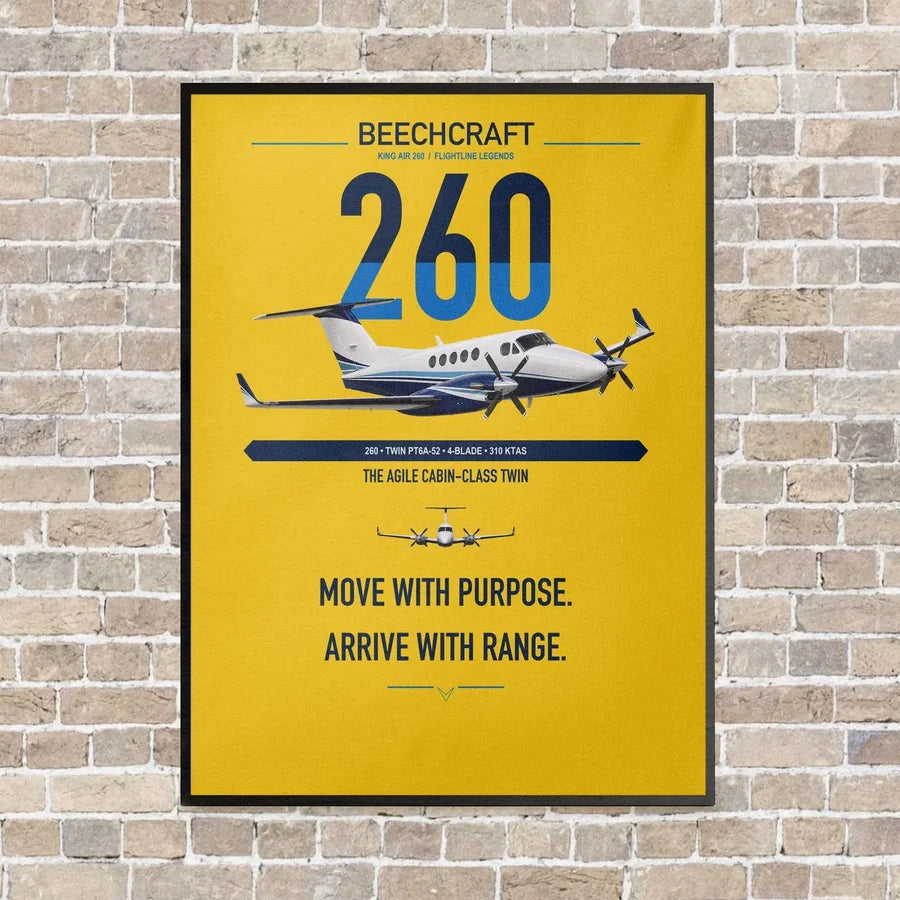 Beechcraft King Air 260 vertical canvas print - framed - yellow background