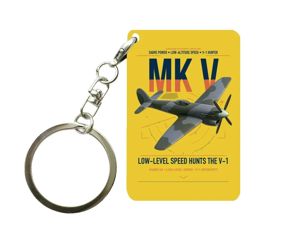 Hawker Tempest Mk V design on yellow designed key chain, double-side print