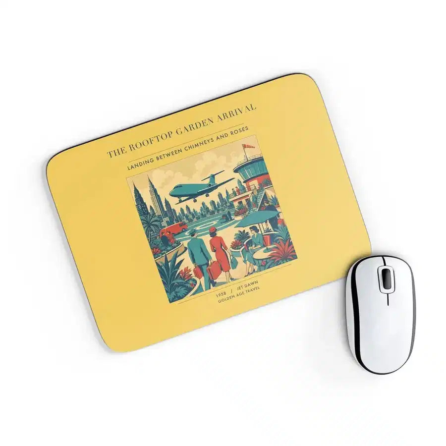 VINTAGE G4371 - The Rooftop Garden Arrival - Designed Mouse Pads design on yellow rectangle