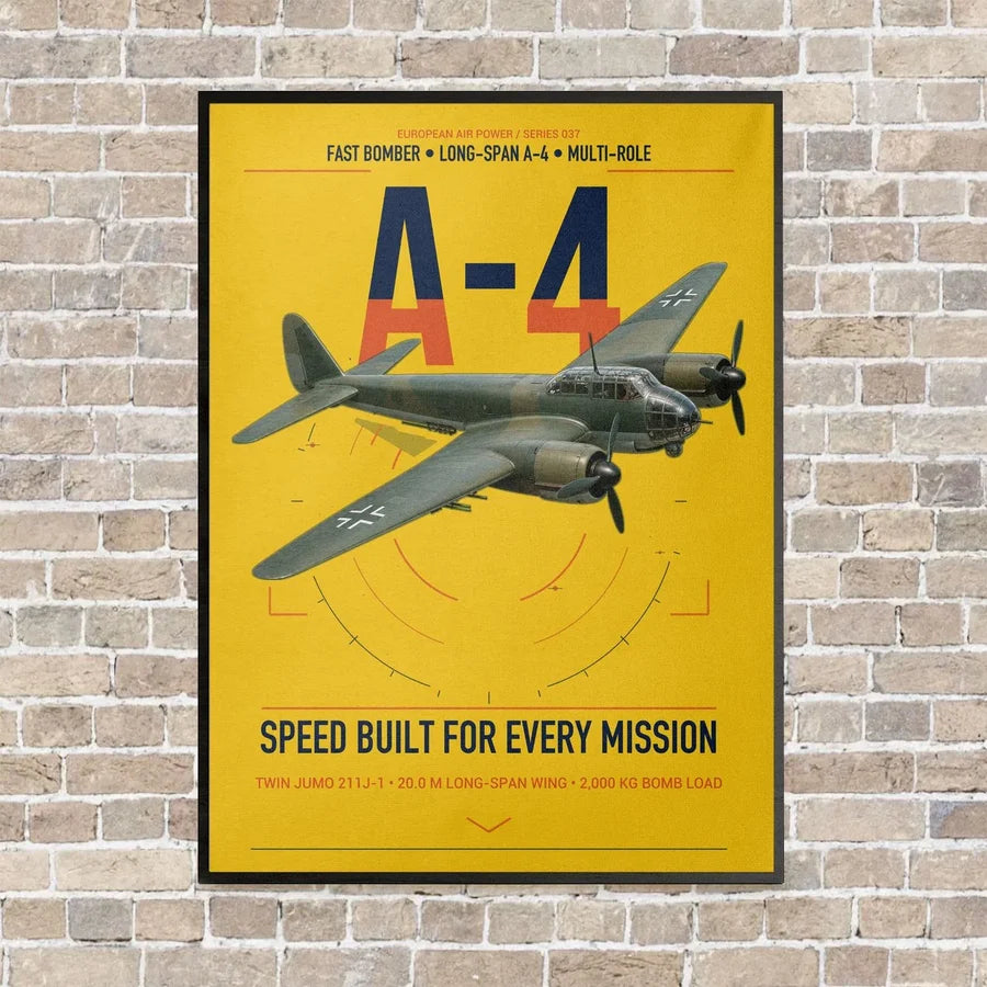 Junkers Ju 88A-4 vertical canvas print - framed - yellow background