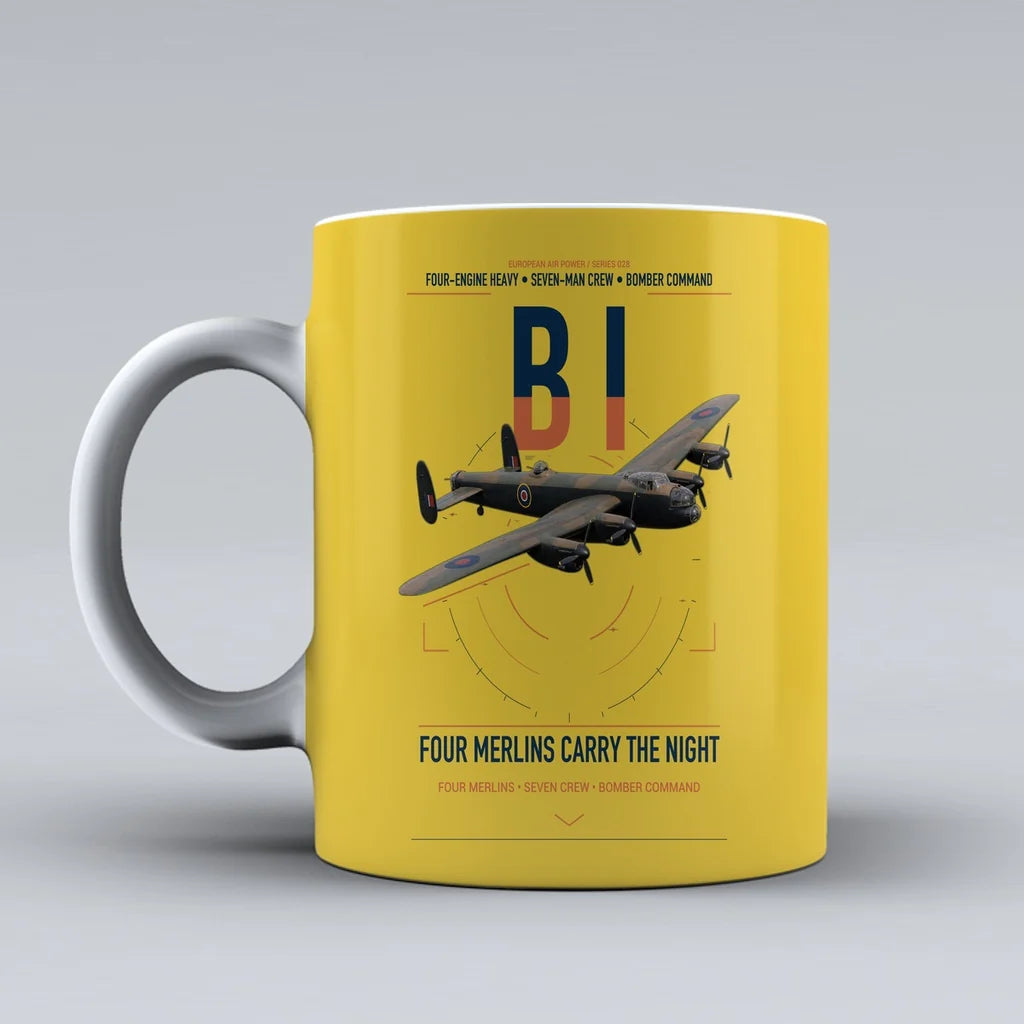 Avro Lancaster B I design on yellow ceramic mug, double-side print
