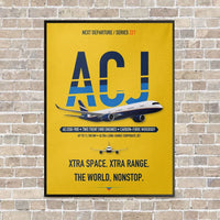 Thumbnail for Airbus ACJ350 / exact ACJ350-900 vertical canvas print - framed - yellow background