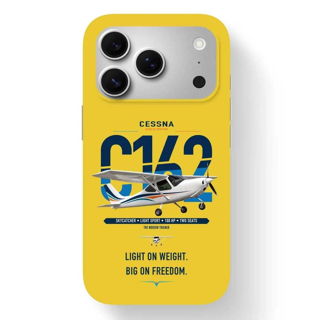 Cessna 162 Skycatcher design on yellow magsafe iphone case, for iPhone 17 Pro