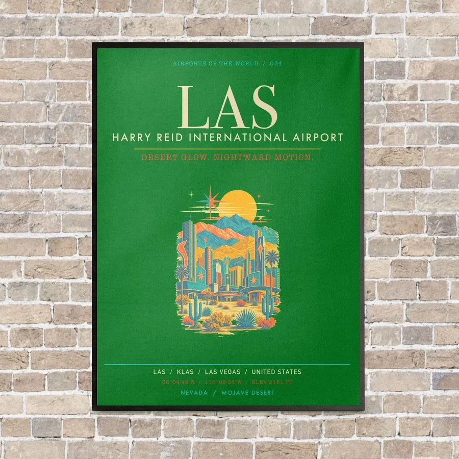 Harry Reid International Airport Las Vegas LAS - Canvas Framed - Green