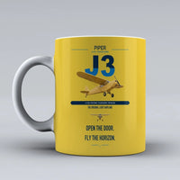 Thumbnail for Piper J-3 Cub design on yellow ceramic mug, double-side print
