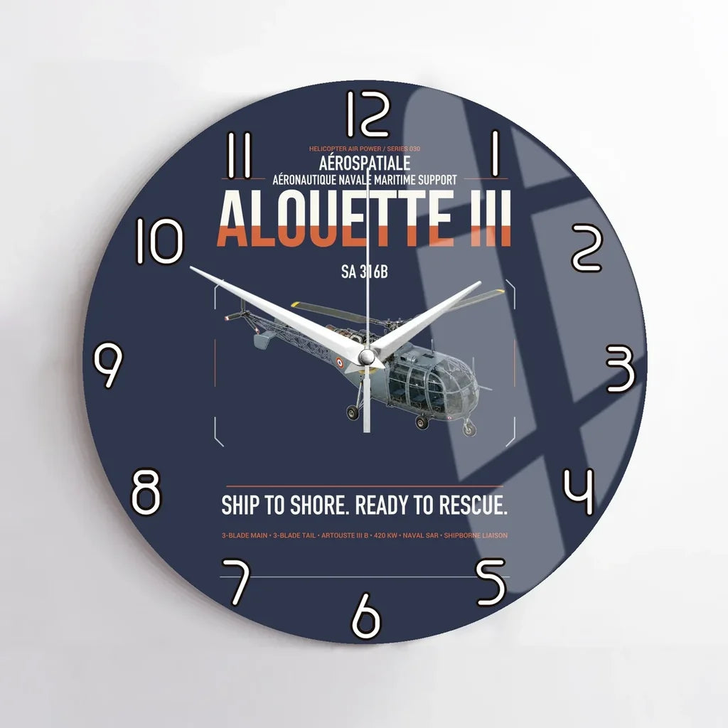 Aérospatiale SA 316B Alouette III design on navy blue no frame wall clock