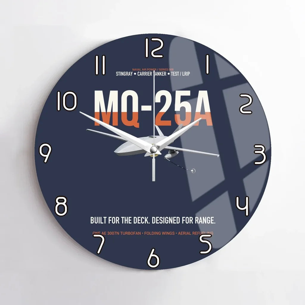 MQ-25A STINGRAY design on navy blue no frame wall clock