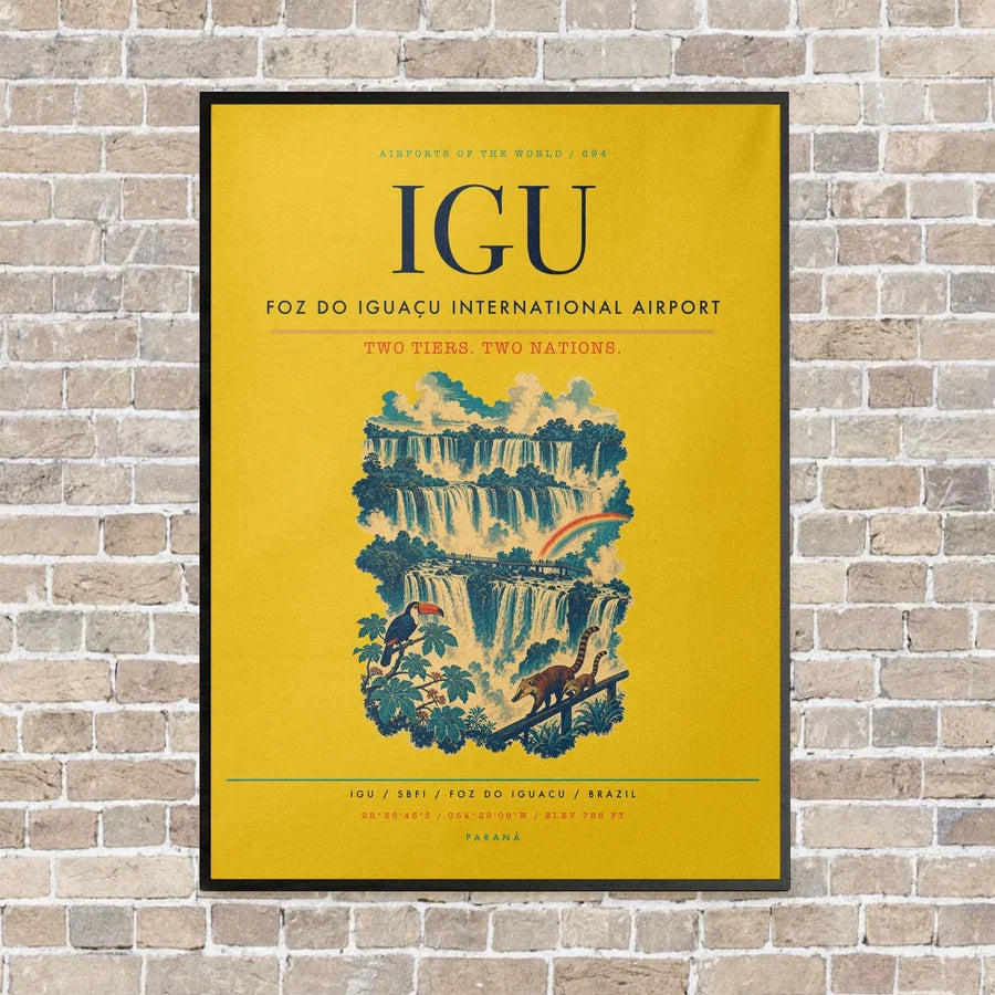 Foz do Iguaçu International Airport IGU vertical canvas print - framed - yellow background