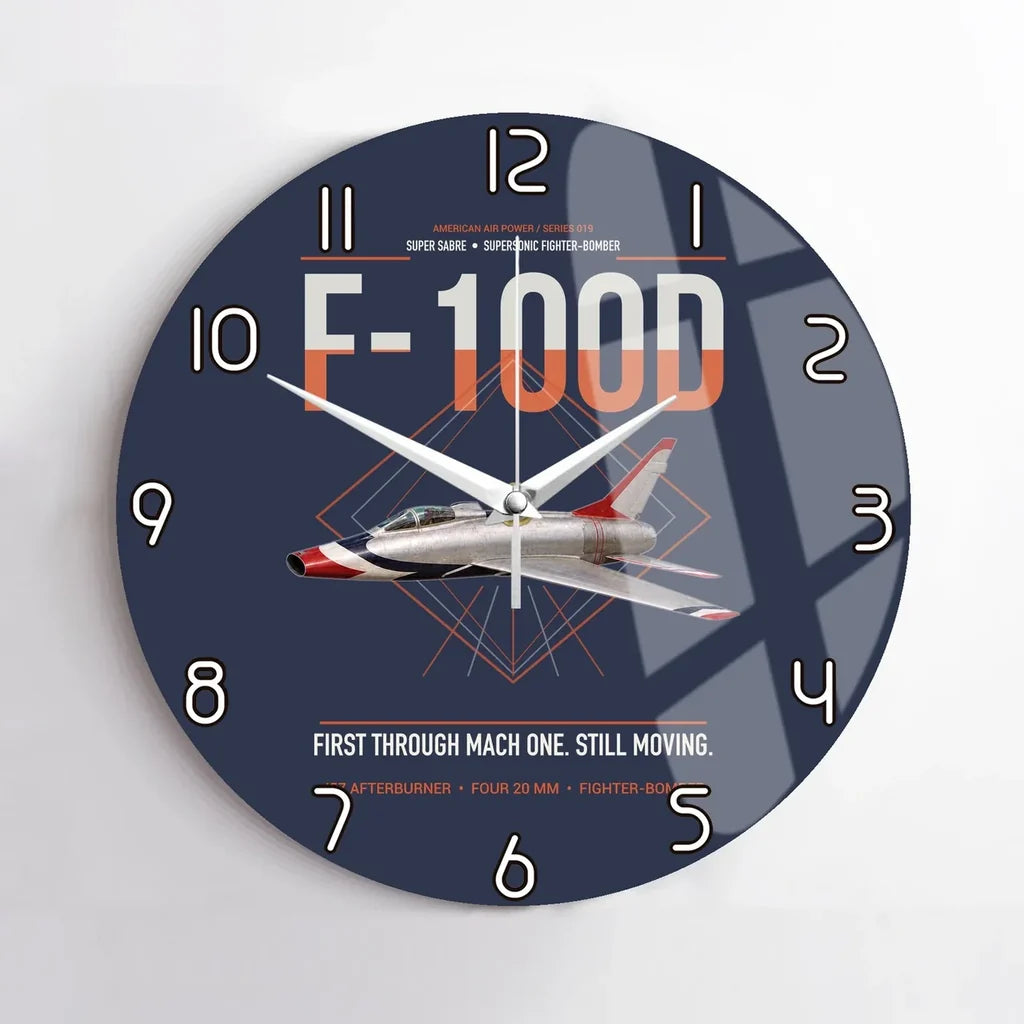 F-100D Super Sabre design on navy blue no frame wall clock