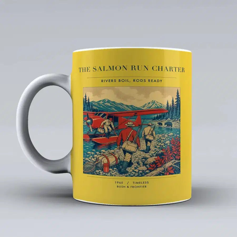 VINTAGE G4289 - The Salmon Run Charter - Ceramic Mug design on yellow