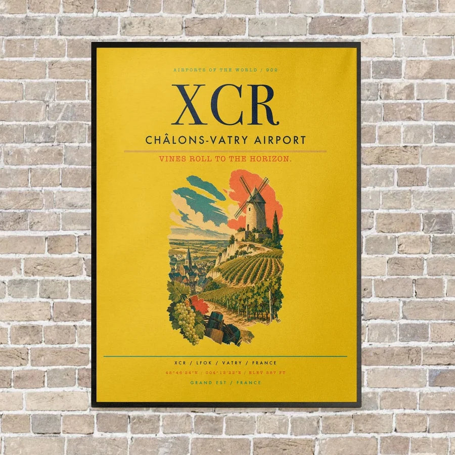Châlons-Vatry Airport XCR vertical canvas print - framed - yellow background