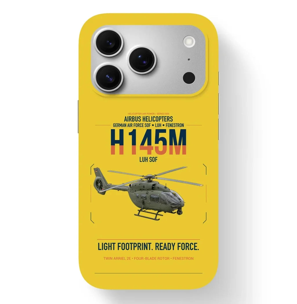 Airbus Helicopters H145M LUH SOF design on yellow magsafe iphone case, for iPhone 17 Pro