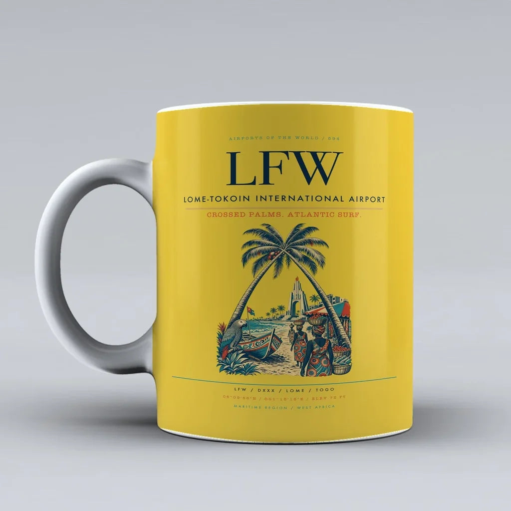 International Airport LFW Mug design on yellow lome tokoin
