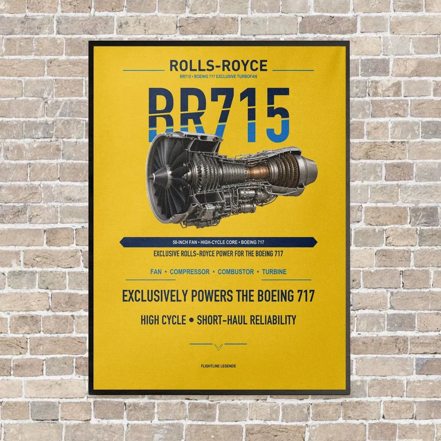 BR715 vertical canvas print - framed - yellow background