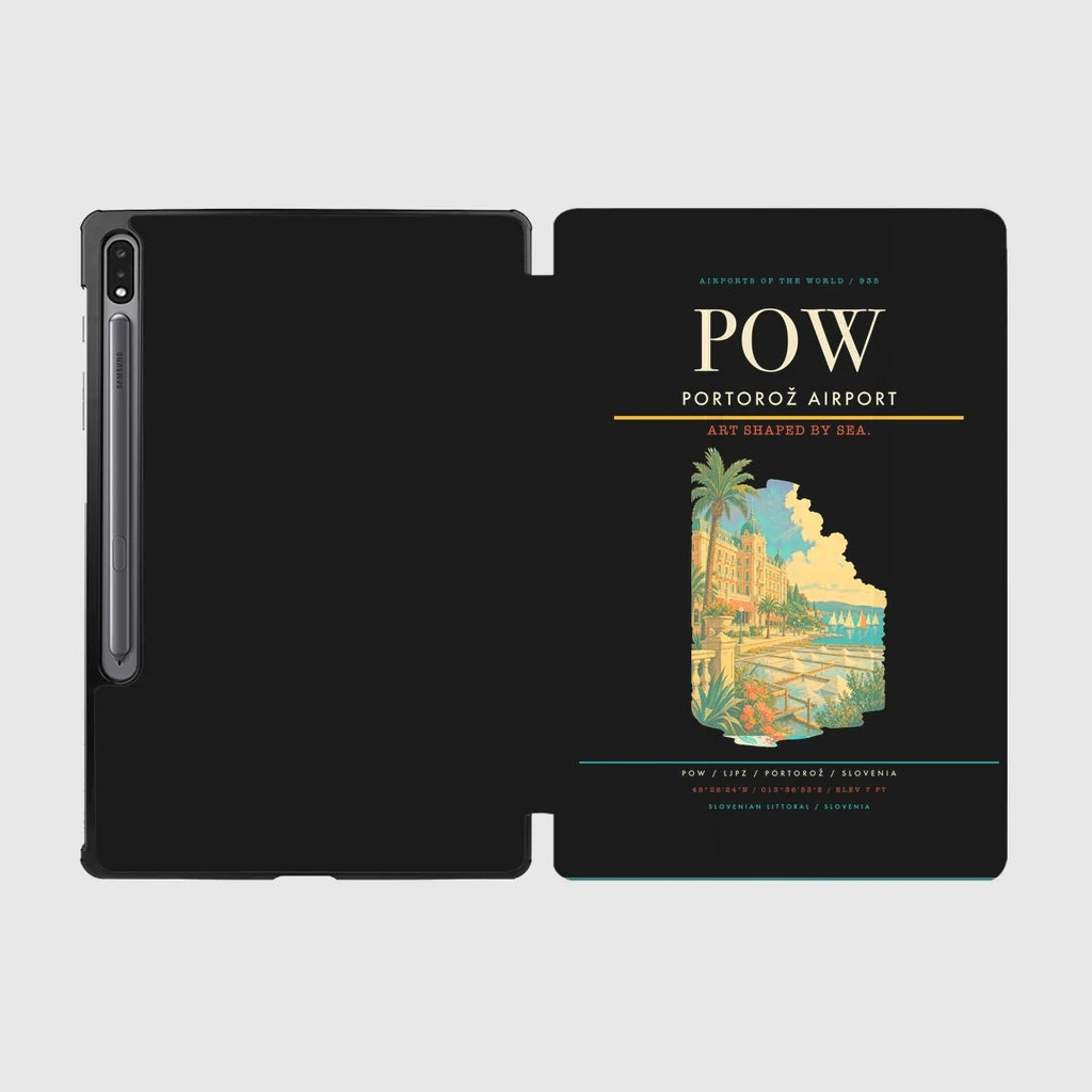 Portorož Airport (POW) design on black samsung tablet tablet case