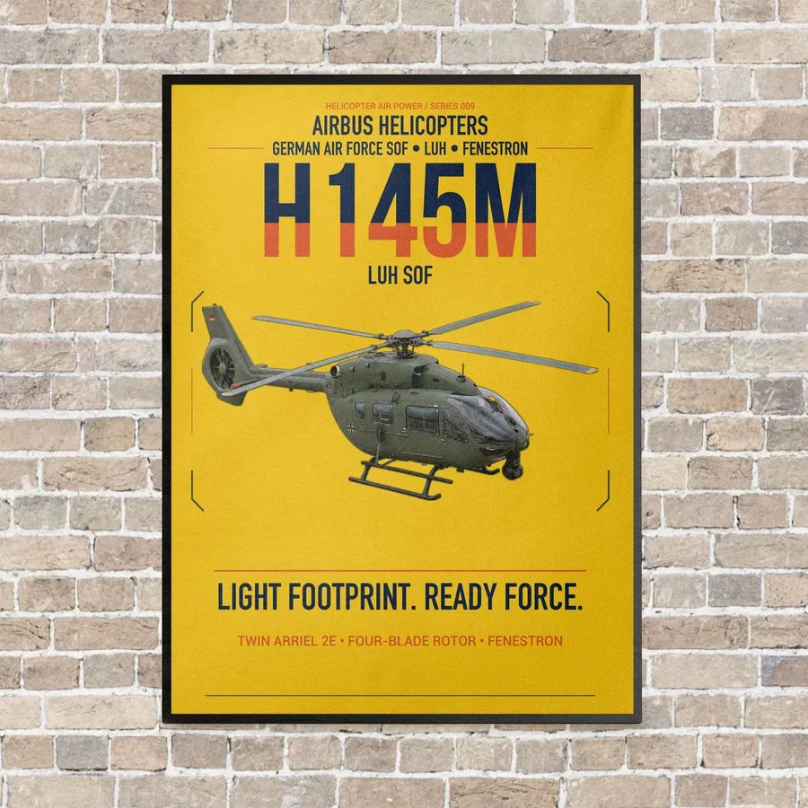Airbus Helicopters H145M LUH SOF vertical canvas print - framed - yellow background
