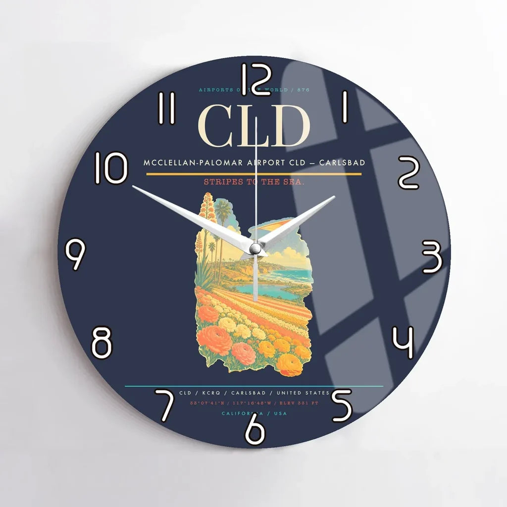 McClellan-Palomar Airport (CLD) design on navy blue no frame wall clock
