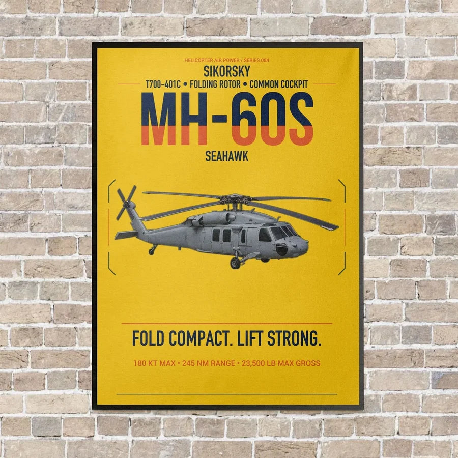 Sikorsky MH-60S Seahawk vertical canvas print - framed - yellow background