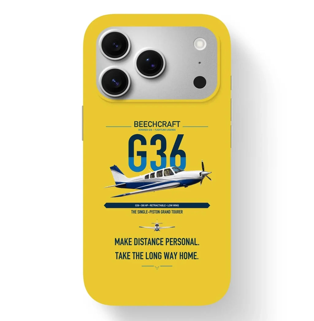 Beechcraft Bonanza G36 design on yellow magsafe iphone case, for iPhone 17 Pro