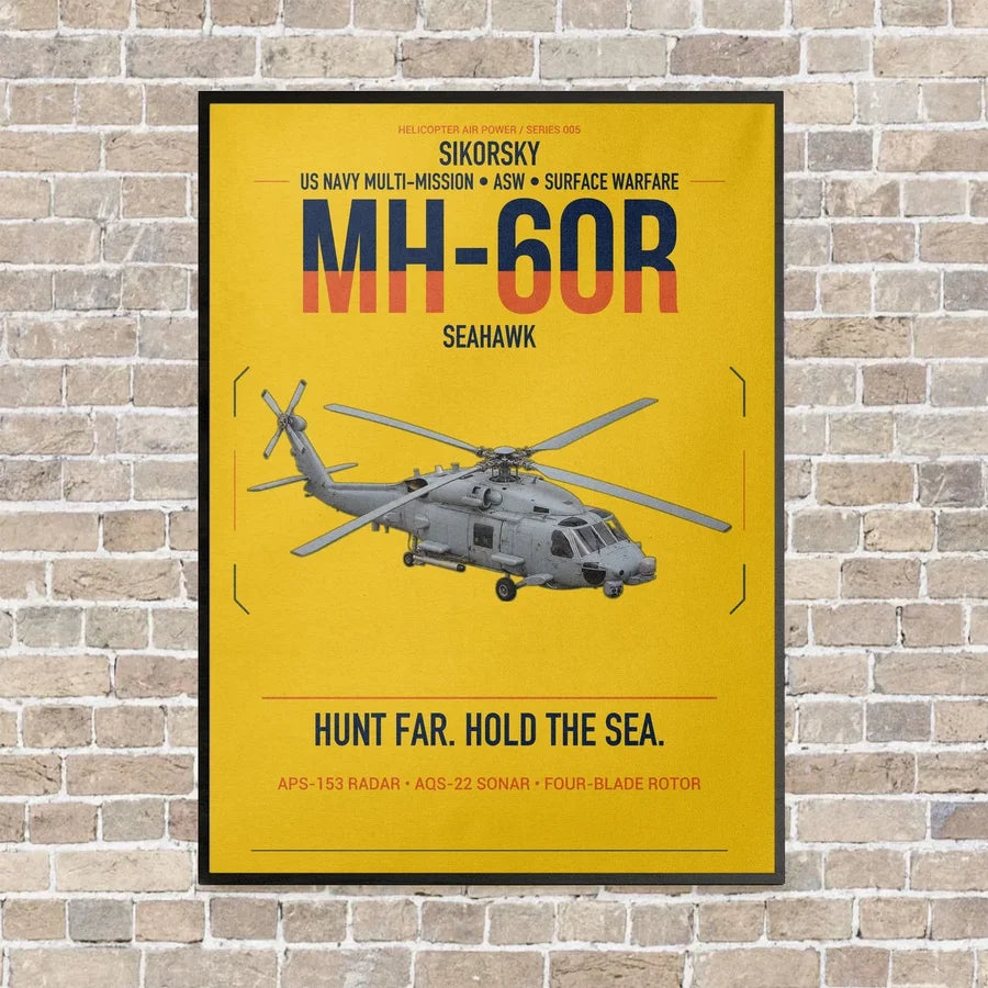Sikorsky MH-60R Seahawk vertical canvas print - framed - yellow background