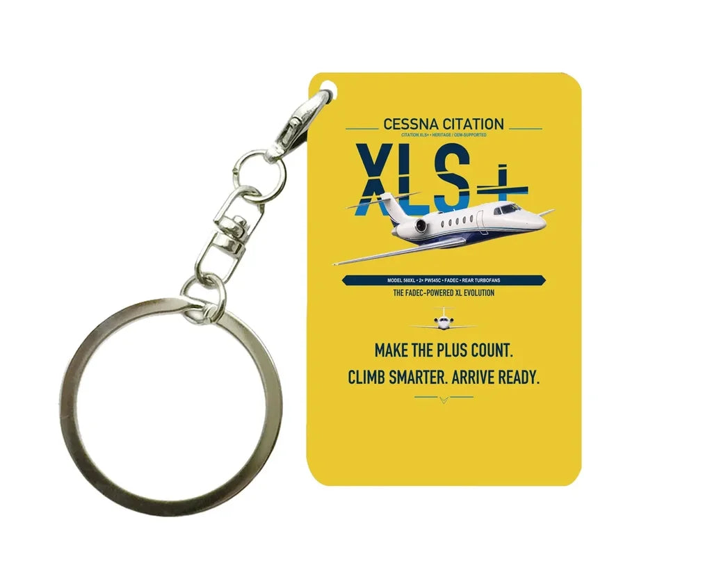 Cessna Citation XLSPlus design on yellow designed key chain, double-side print