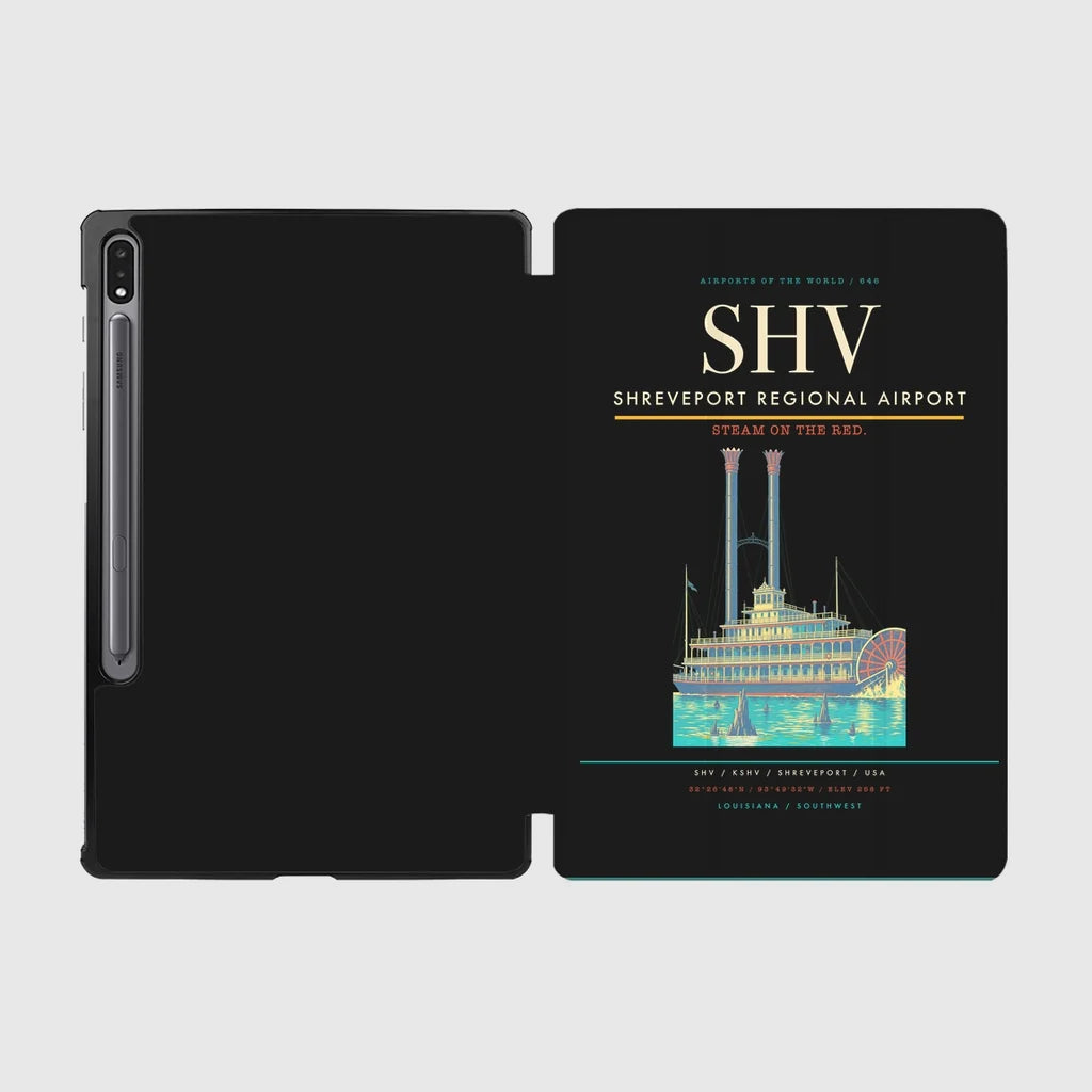 Shreveport Regional Airport (SHV) design on black samsung tablet tablet case