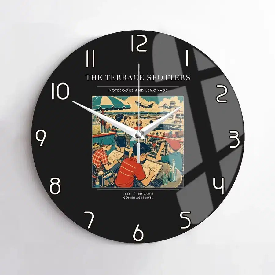 VINTAGE G4114 - The Terrace Spotters - Designed Wall Clocks design on black no-frame