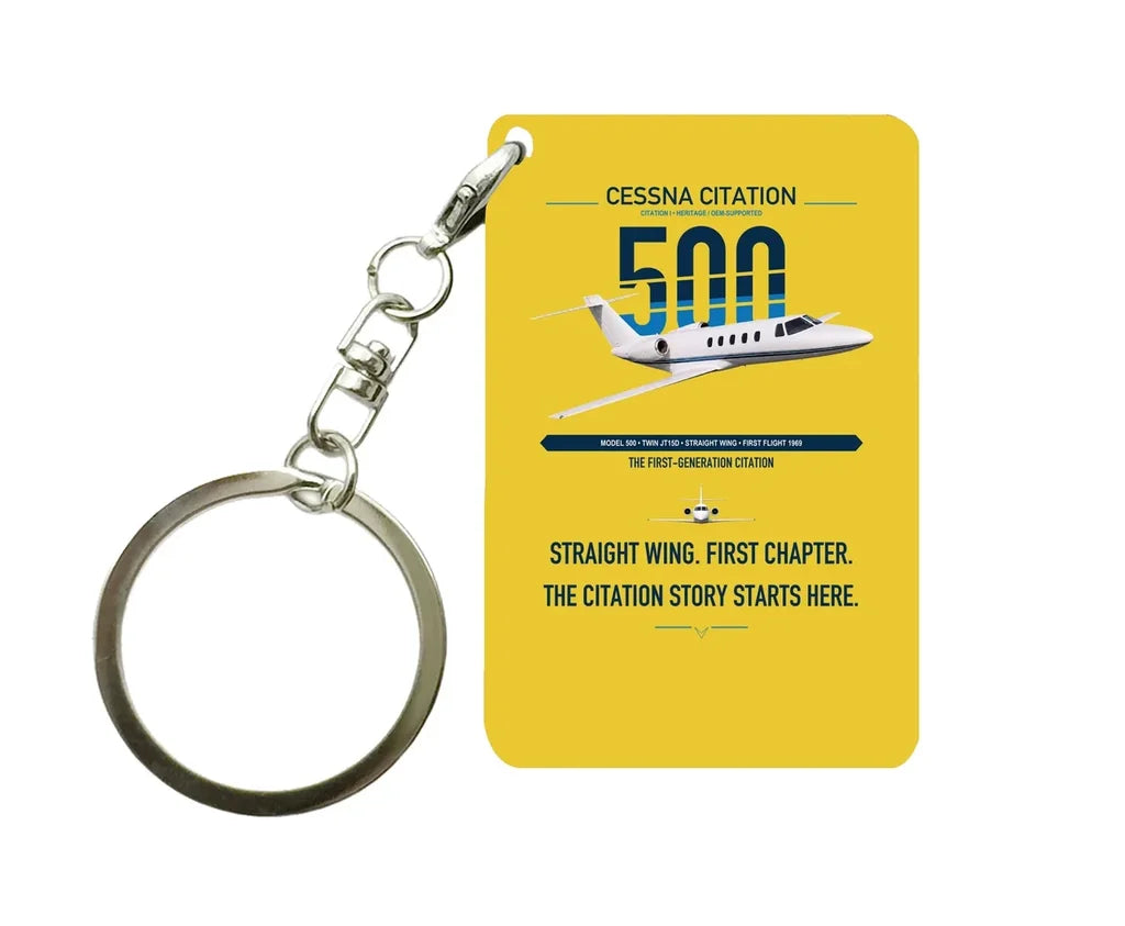 Cessna Citation 500 - Citation I design on yellow designed key chain, double-side print