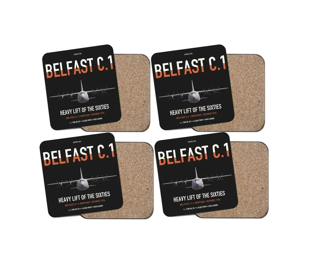 Short Belfast C.1 design on black 4 pieces set coaster