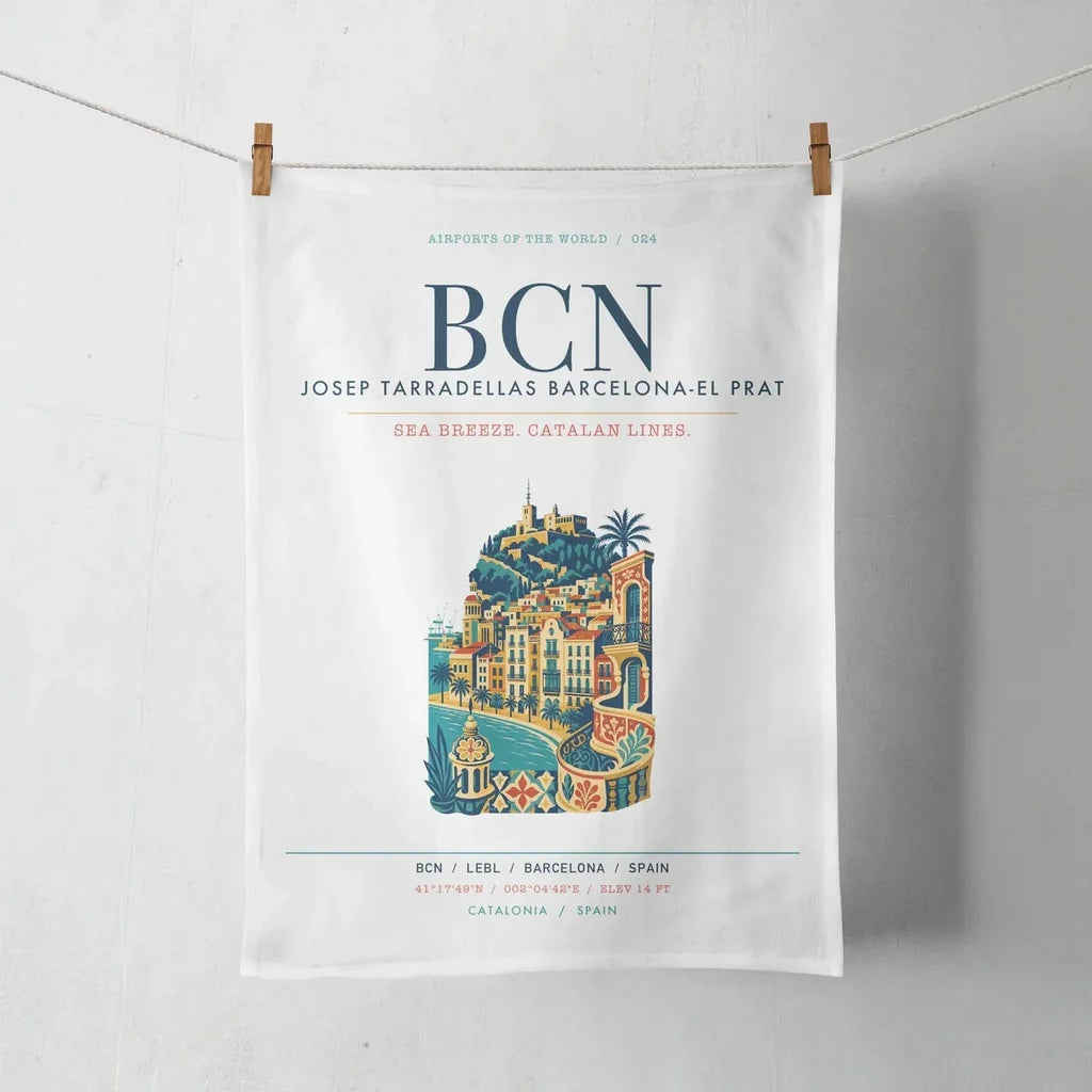 Josep Tarradellas Barcelona-El Prat Airport (BCN) design on white towel
