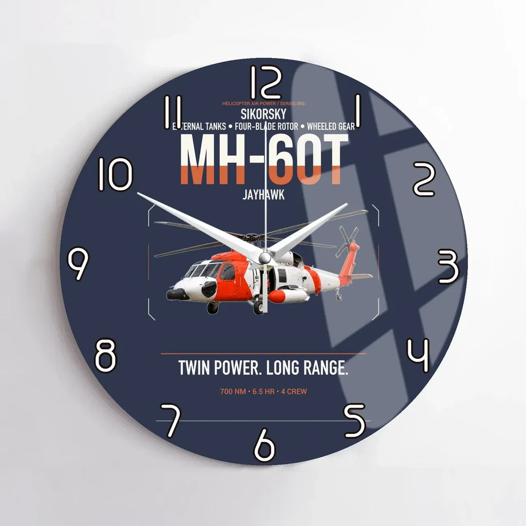Sikorsky MH-60T Jayhawk design on navy blue no frame wall clock