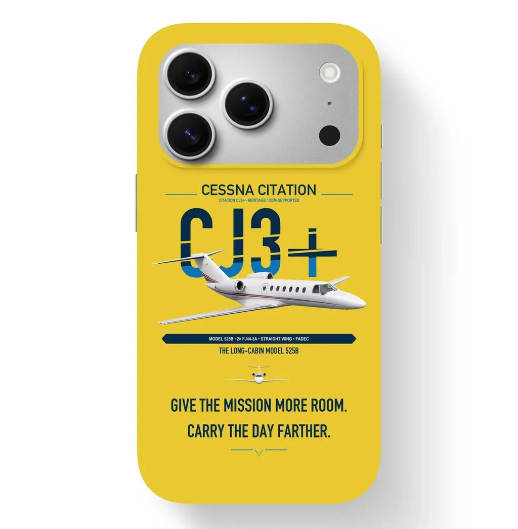 Cessna Citation CJ3+ design on yellow magsafe iphone case, for iPhone 17 Pro