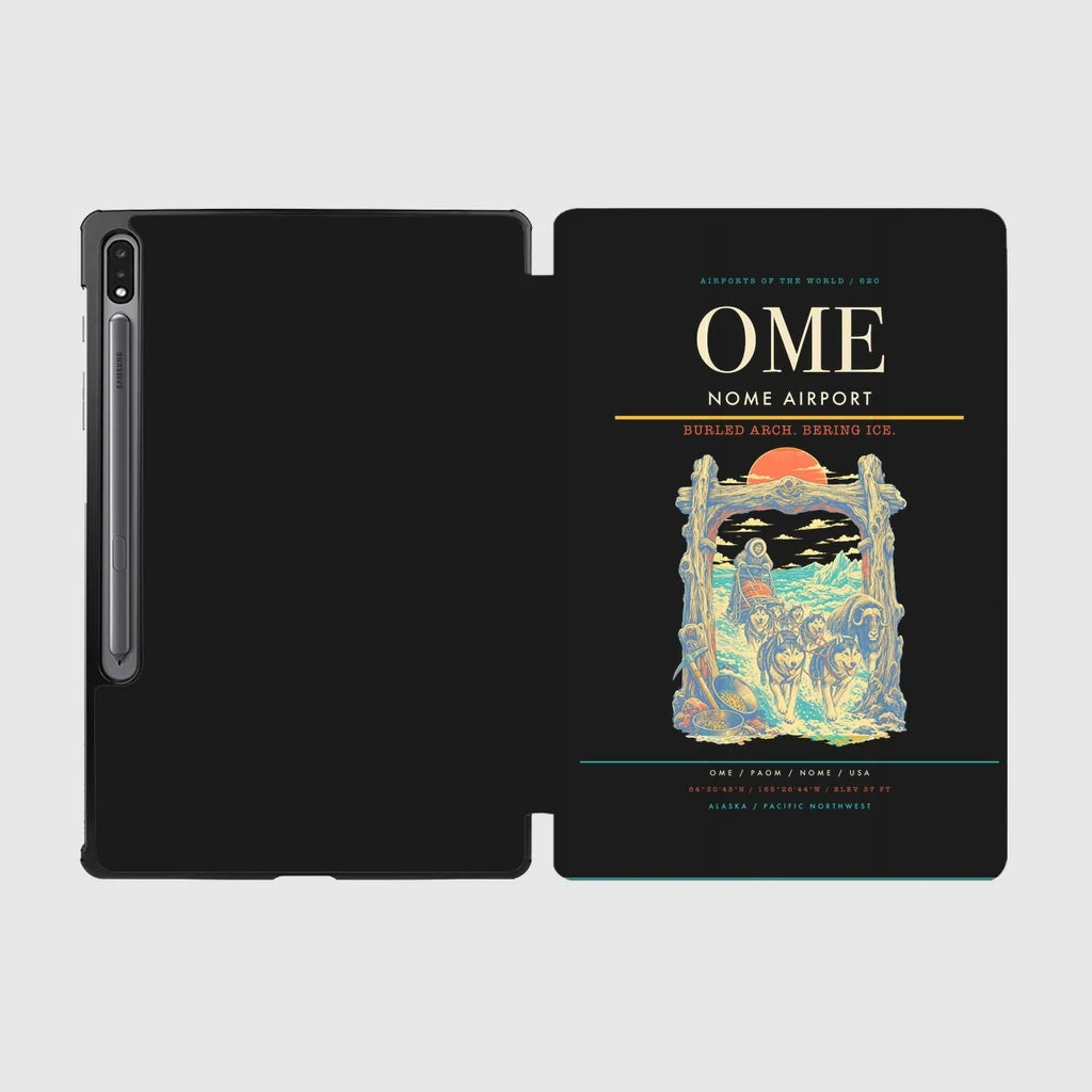 Nome Airport (OME) design on black samsung tablet tablet case