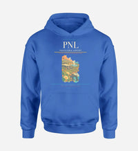 Thumbnail for Pantelleria Airport (PNL) design on blue hoodie single-side print