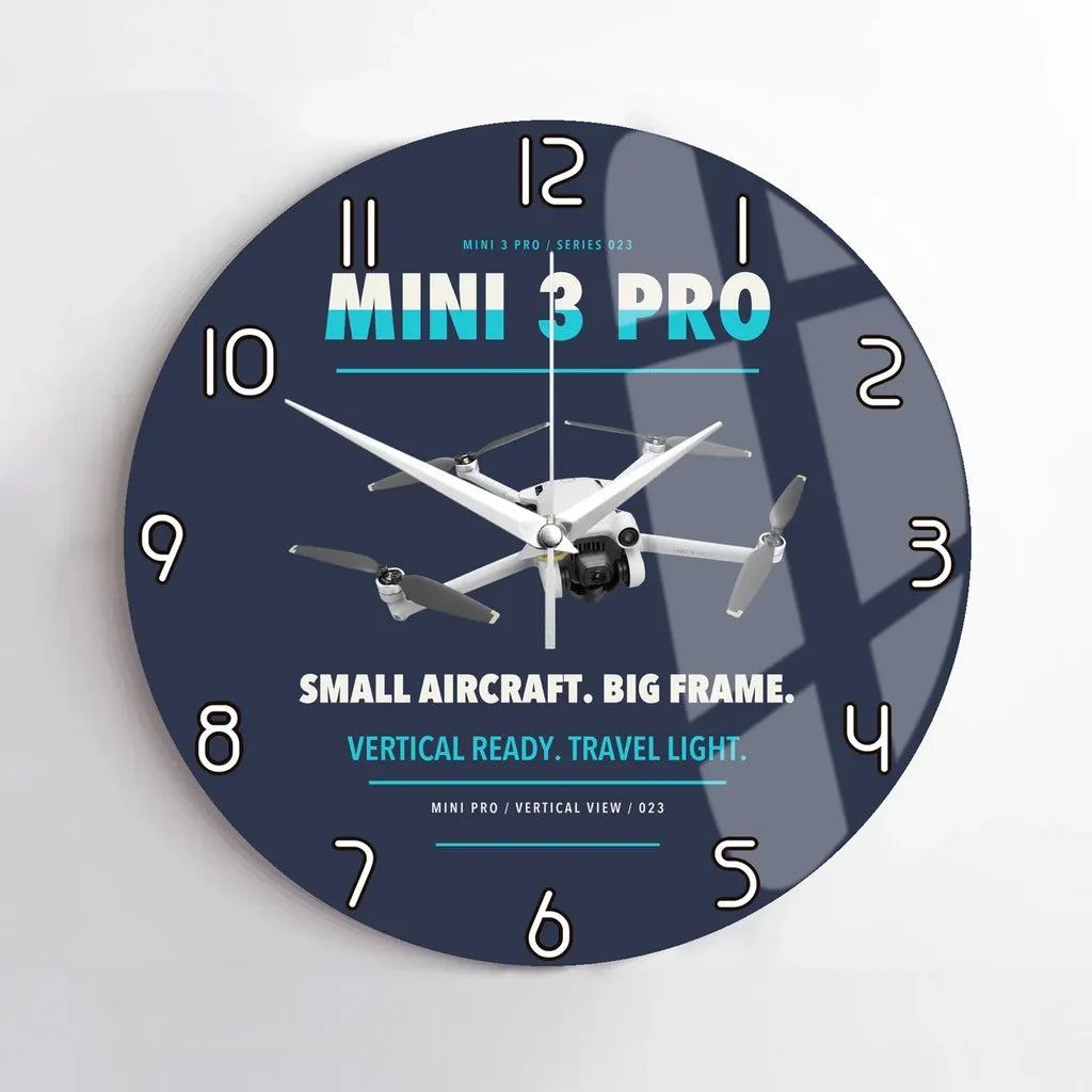 DJI Mini 3 Pro design on navy blue no frame wall clock