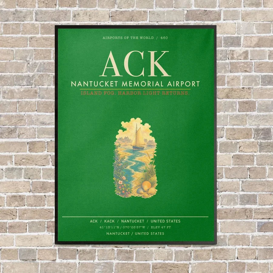 Nantucket Memorial Airport ACK - Canvas Framed - Green