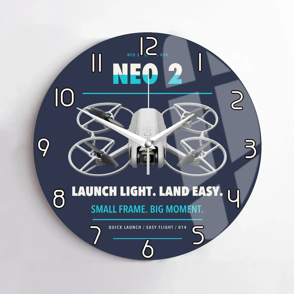 DJI Neo 2 design on navy blue no frame wall clock
