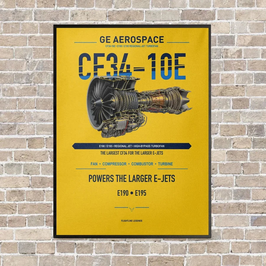 CF34-10E vertical canvas print - framed - yellow background