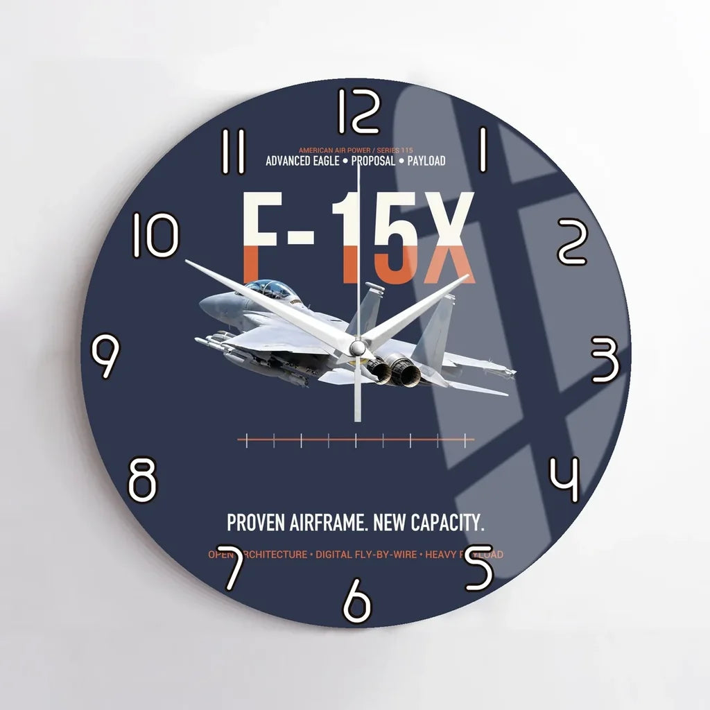 F-15X Advanced Eagle Proposal Proven Airframe New Capacity design on navy blue no frame wall clock