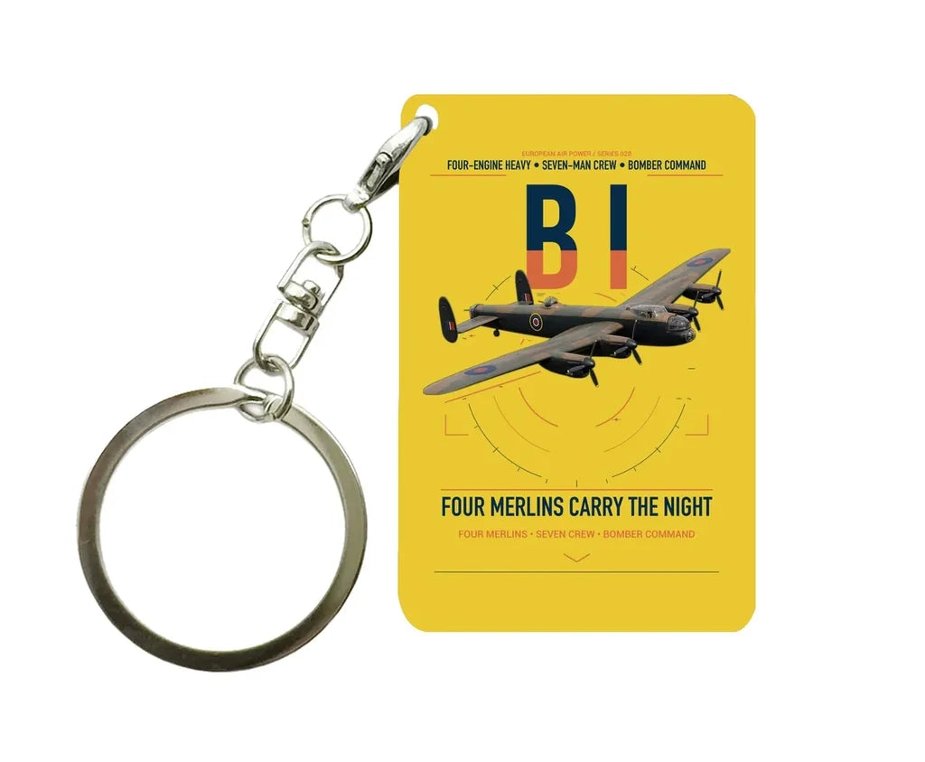 Avro Lancaster B I design on yellow designed key chain, double-side print