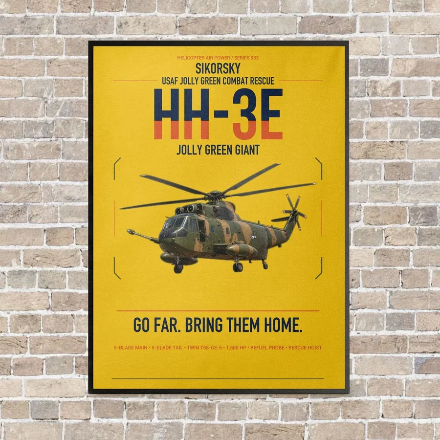 Sikorsky HH-3E Jolly Green Giant vertical canvas print - framed - yellow background