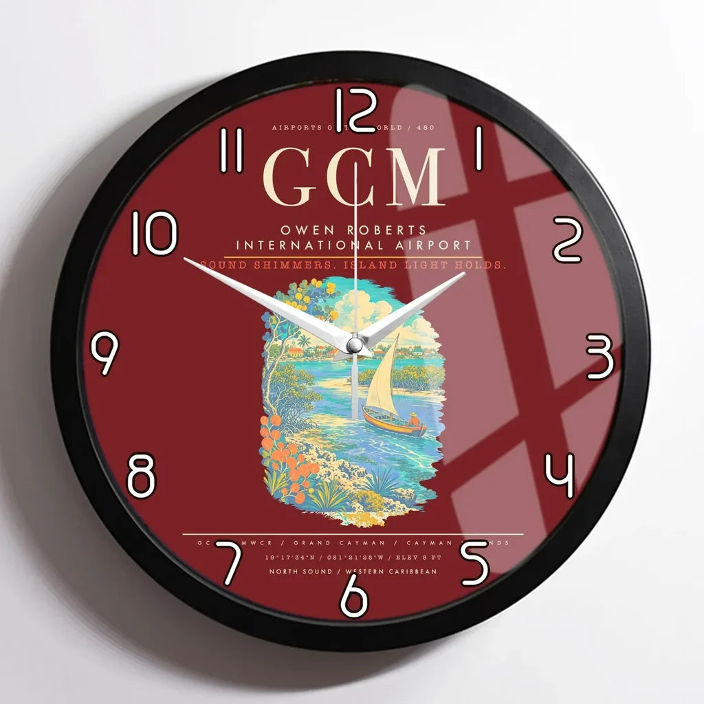 Owen Roberts International Airport GCM Wall-Clock Framed - Dark Red