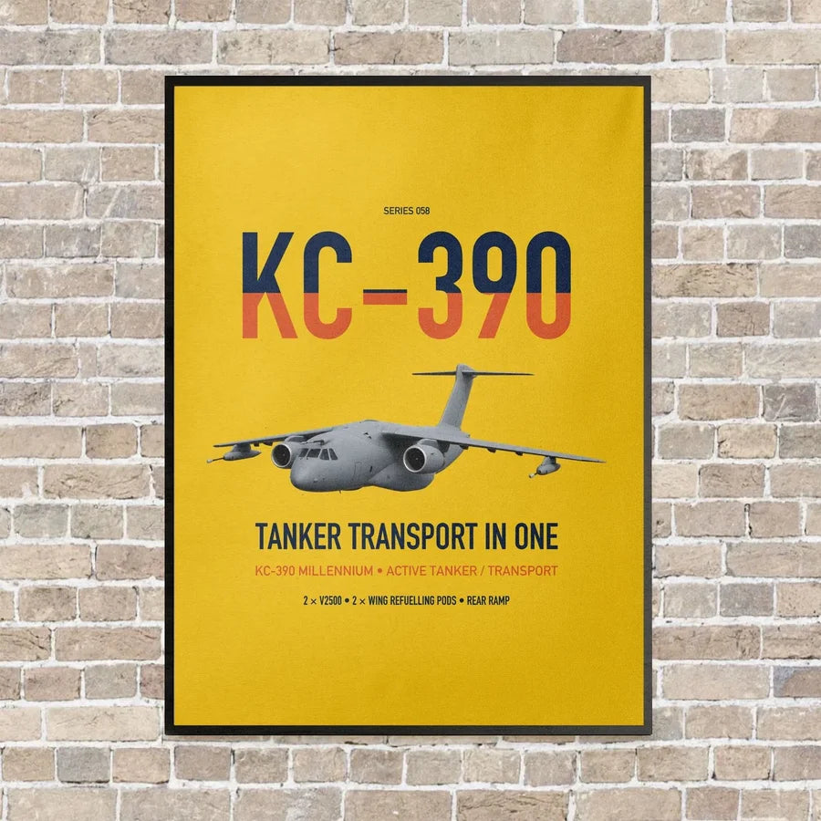 Embraer KC-390 Millennium vertical canvas print - framed - yellow background