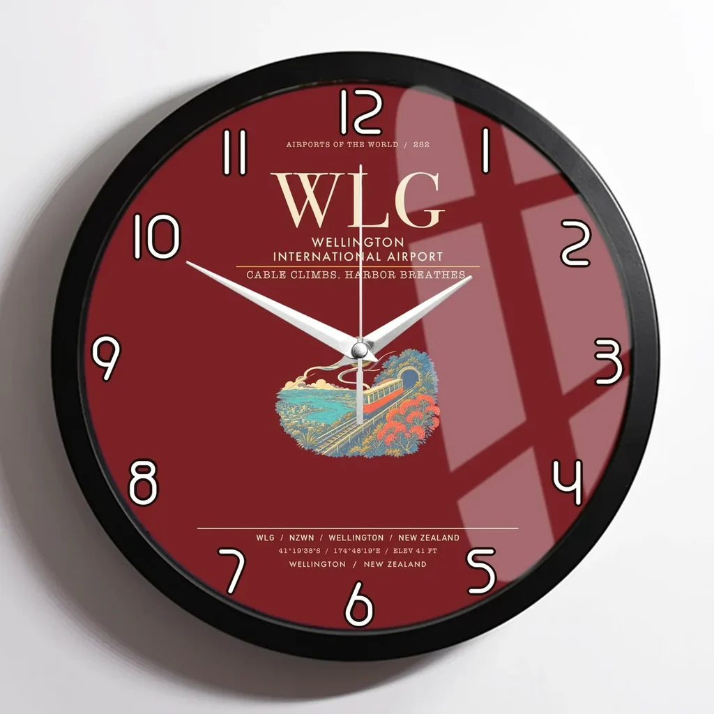 Wellington International Airport WLG Wall-Clock Framed - Dark Red